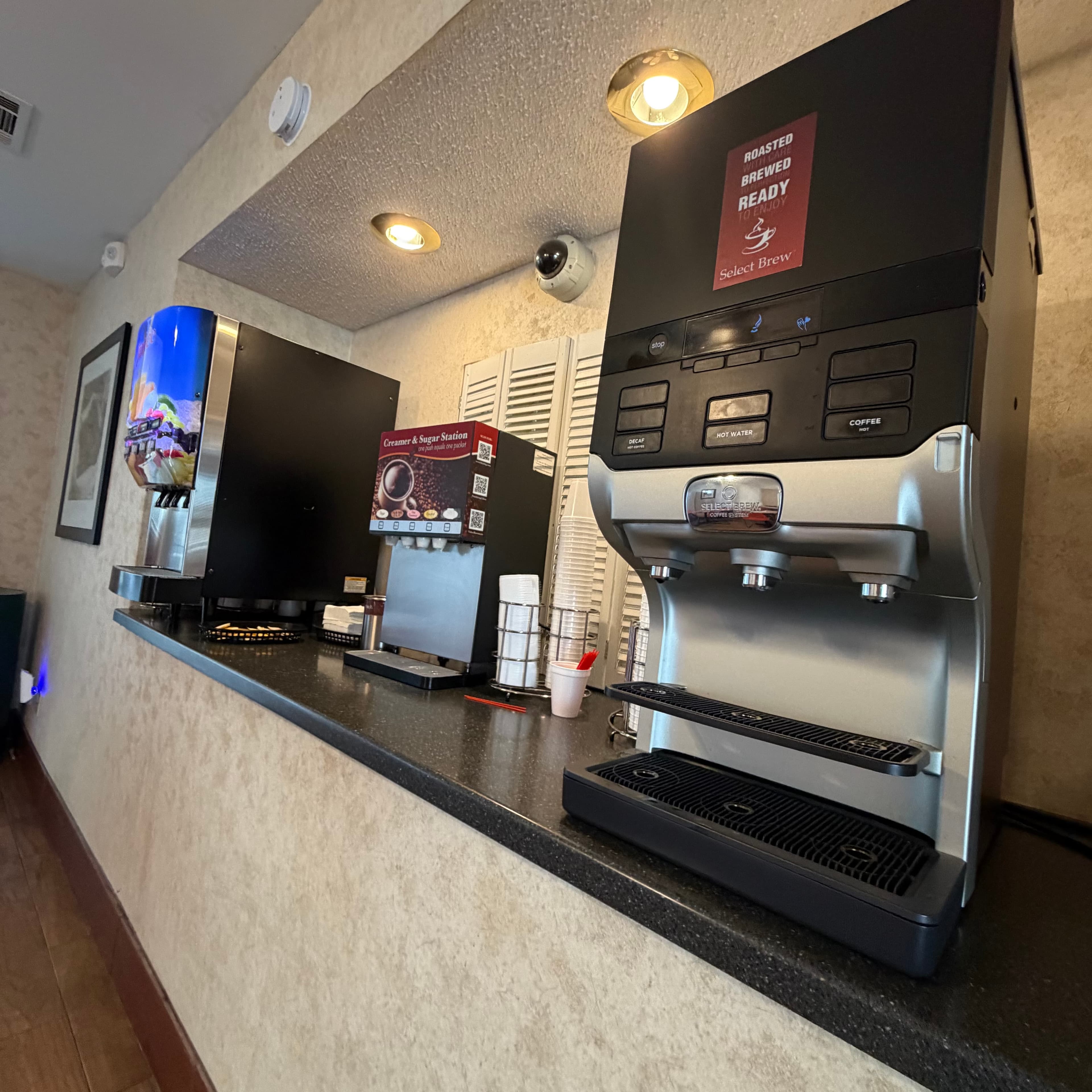 Self-serve coffee station in the breakfast area at Angel Inn Central